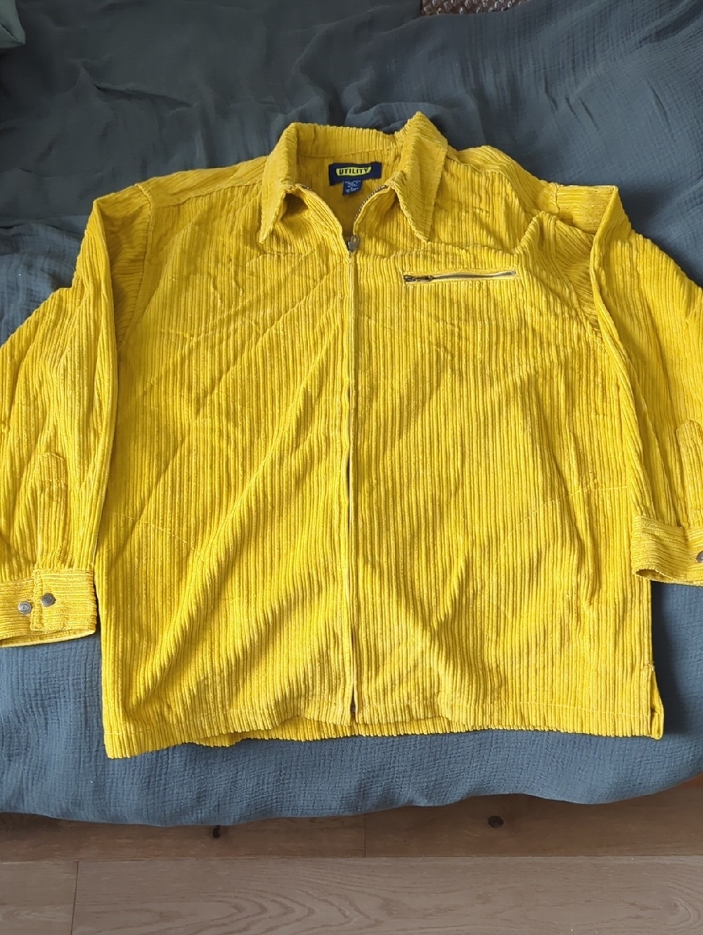 Yellow Corduroy Zip-Up Shirt Jacket